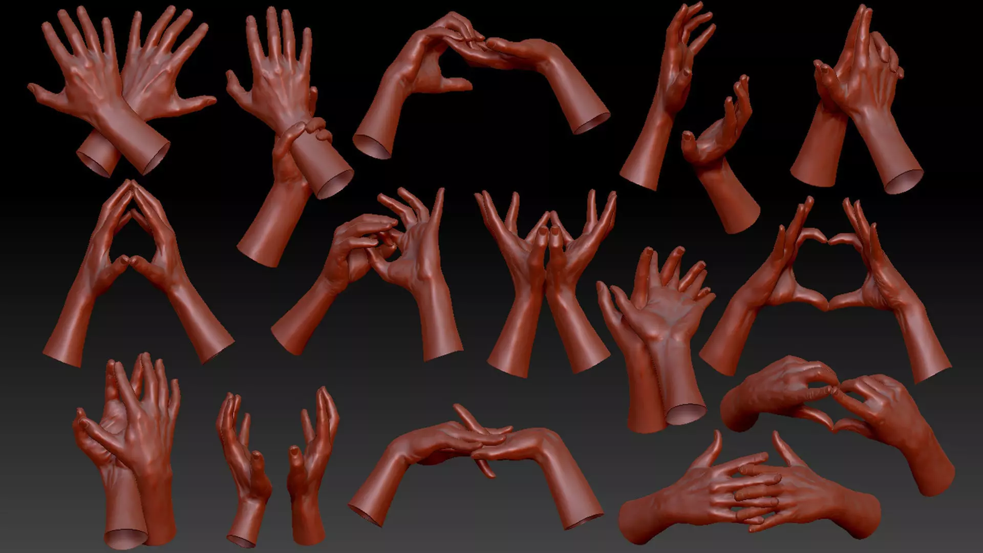 16 Posed Male Duo Hand Scans 3D model_0
