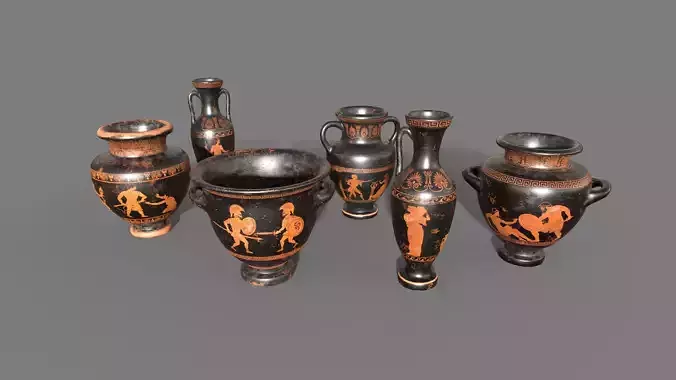 Antique Greek vases Low-poly 3D model