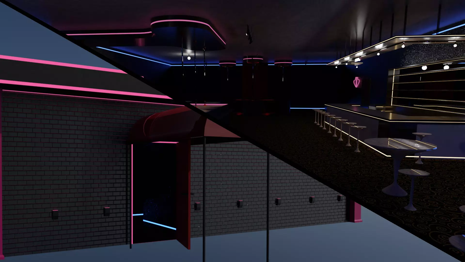 Strip Club Exterior and Interior 3D model_0