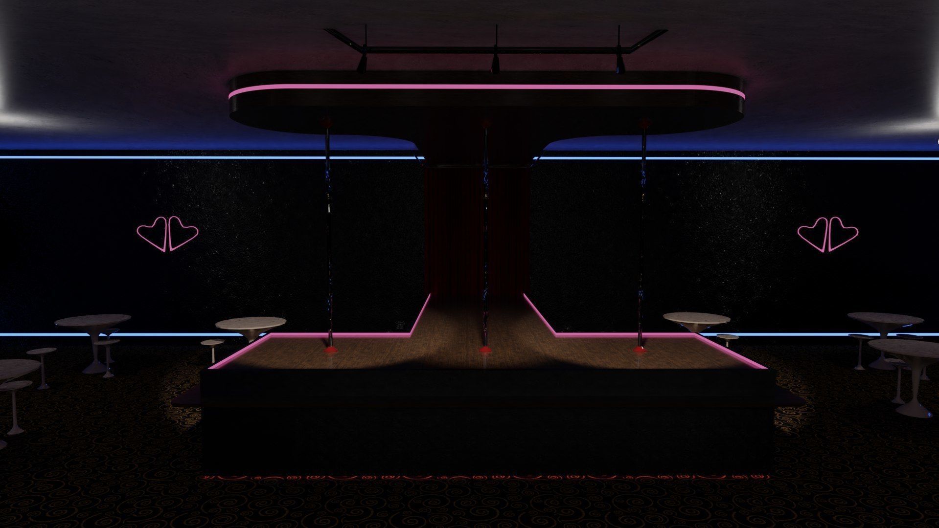 Strip Club Exterior and Interior 3D model_7