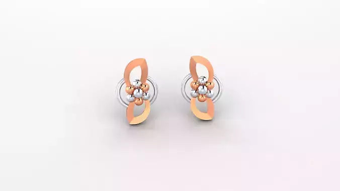 Blooming Flower Ultra Light weight Plain Gold Studs Earrings 3dm 3D print model