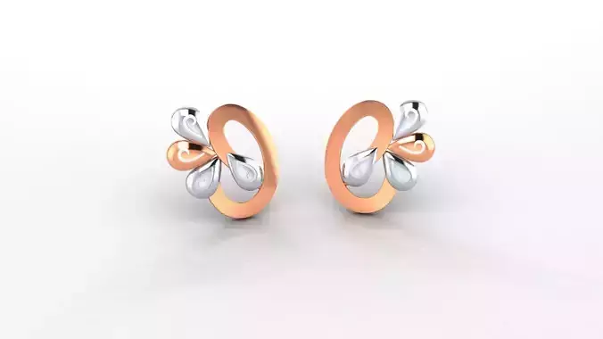 Flower Ultra Light weight Plain Gold Studs Earrings 3dm stl obj 3D print model