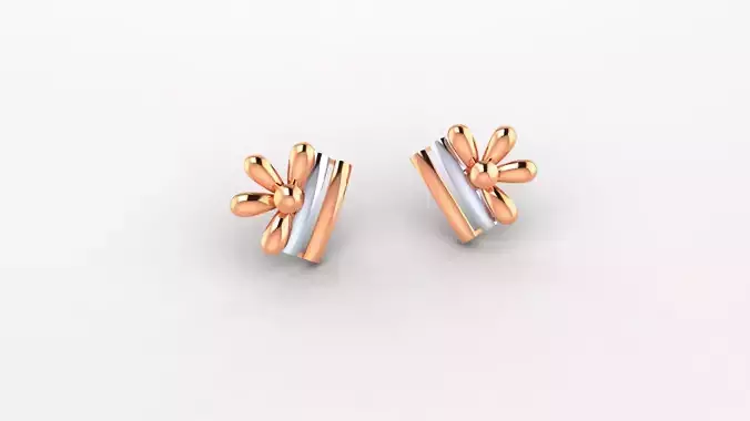 Flower Ultra Light weight Plain Gold Studs Earrings 3dm stl obj 3D print model