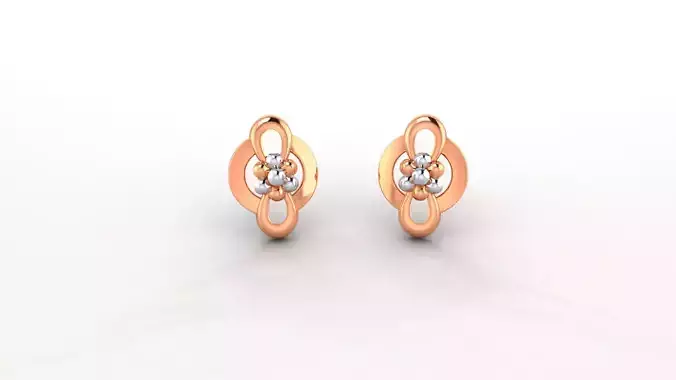 Blooming Flower Ultra Light weight Plain Gold Studs Earrings 3dm 3D print model
