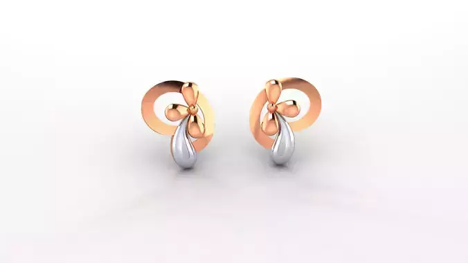 Flower Ultra Light weight Plain Gold Studs Earrings 3dm stl obj 3D print model