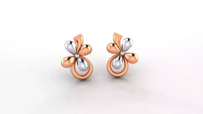 Flower Ultra Light weight Plain Gold Studs Earrings 3dm stl obj 3D print model