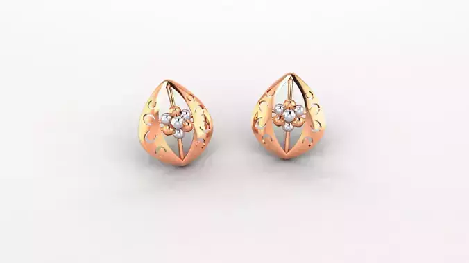 Flower Ultra Light weight Plain Gold Studs Earrings 3dm stl obj 3D print model