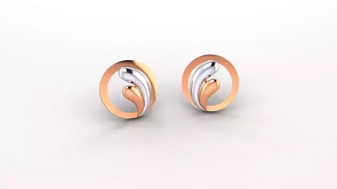 Waves Ultra Light weight Plain Gold Studs Earrings 3dm stl obj