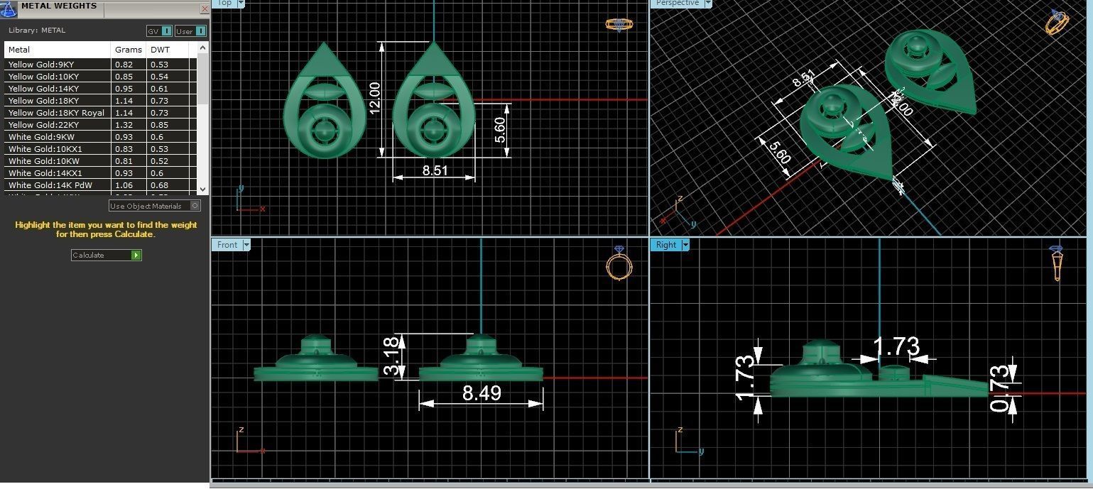 Pear Ultra Light weight Plain Gold Studs Earrings 3dm stl obj 3D print model_3