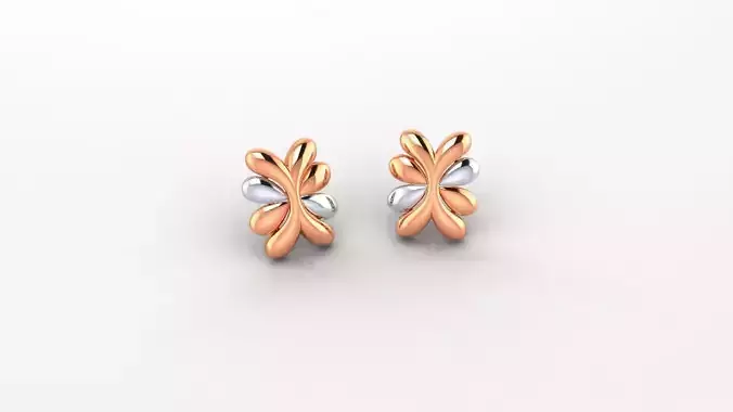 Leaves Ultra Light weight Plain Gold Studs Earrings 3dm stl obj
