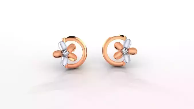 Flower Ultra Light weight Plain Gold Studs Earrings 3dm stl obj  3D print model