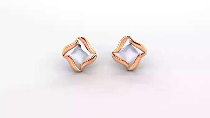 Square Leaf Ultra Light weight Plain Gold Studs Earrings 3dm stl