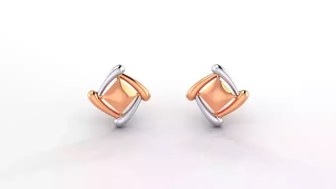 Square Ultra Light weight Plain Gold Studs Earrings 3dm stl obj 