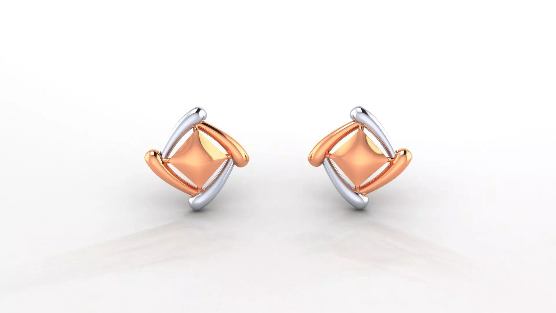 Square Ultra Light weight Plain Gold Studs Earrings 3dm stl obj  3D print model_0