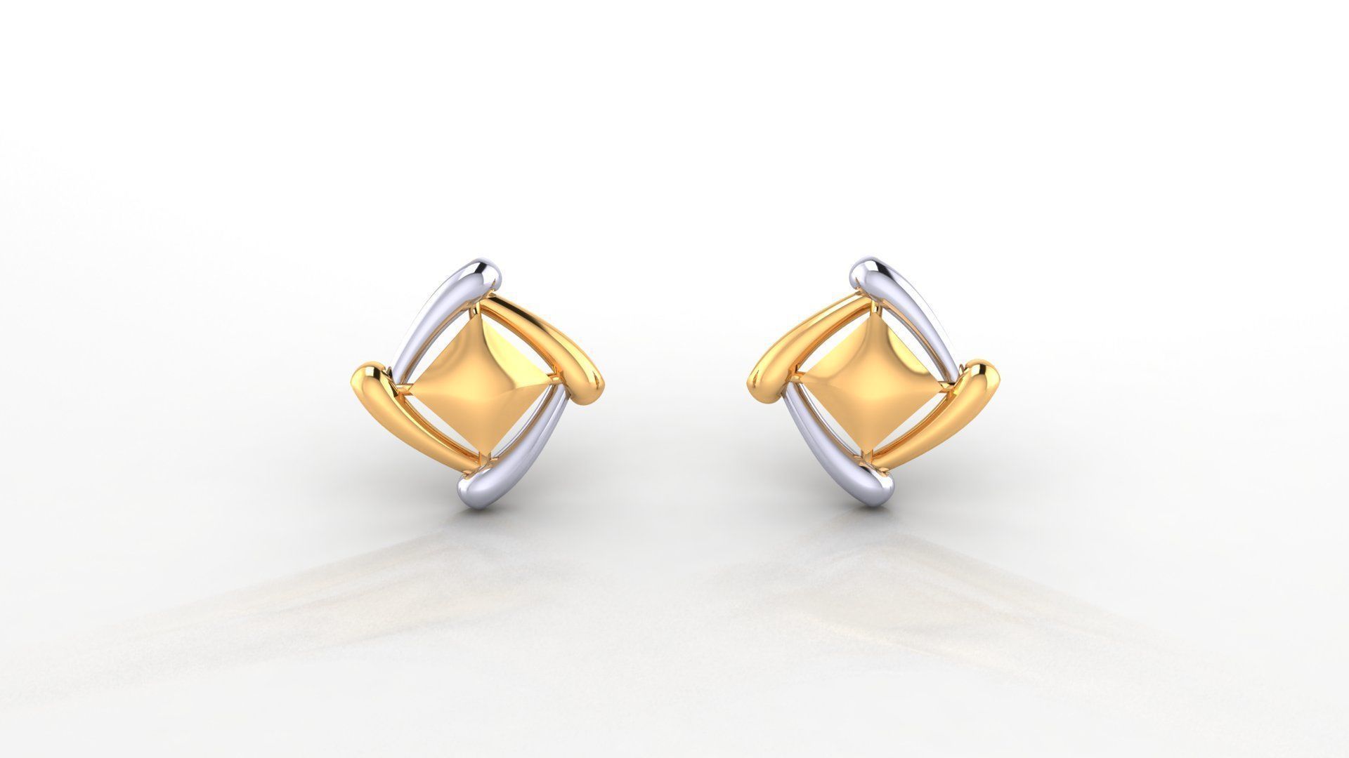 Square Ultra Light weight Plain Gold Studs Earrings 3dm stl obj  3D print model_2