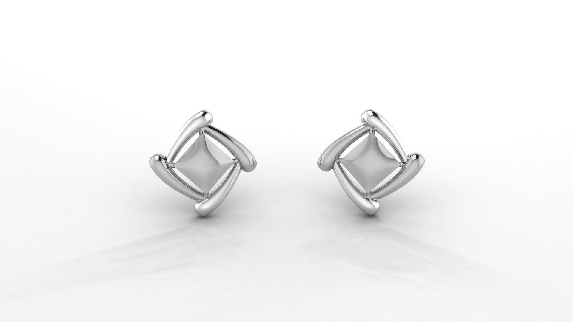 Square Ultra Light weight Plain Gold Studs Earrings 3dm stl obj  3D print model_1