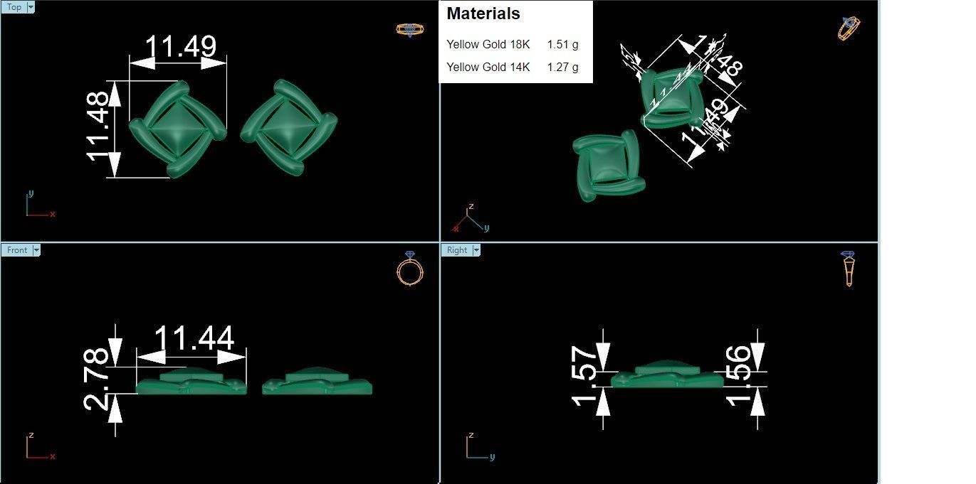 Square Ultra Light weight Plain Gold Studs Earrings 3dm stl obj  3D print model_3