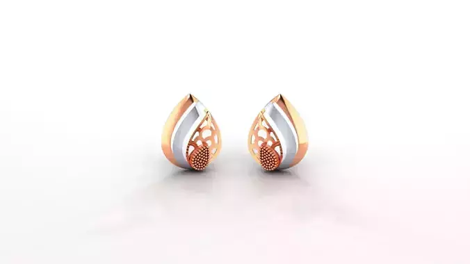 Leaves Ultra Light weight Plain Gold Studs Earrings 3dm stl obj 