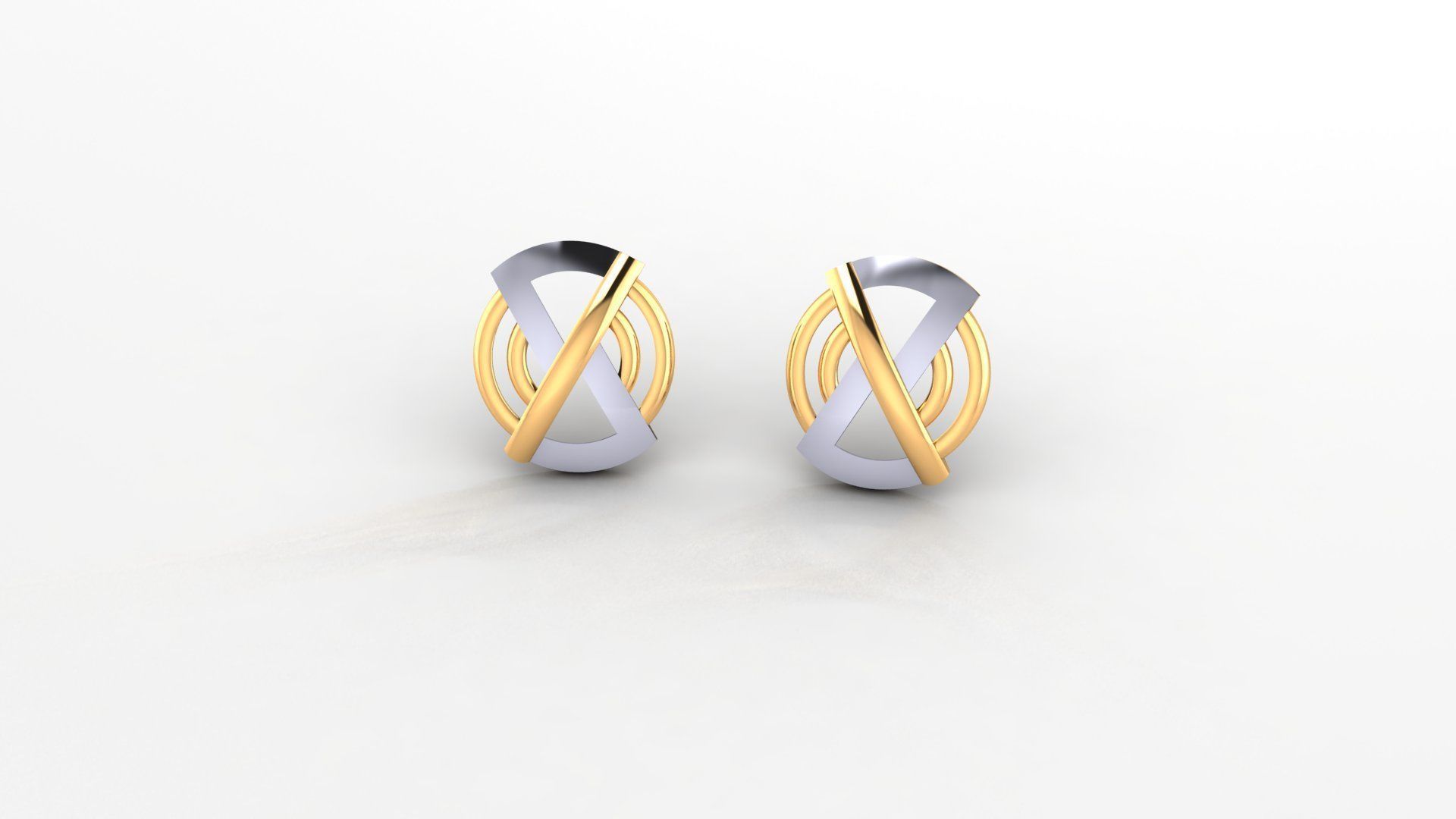 X Ultra Light weight Plain Gold Studs Earrings 3dm stl obj ply 3D print model_2