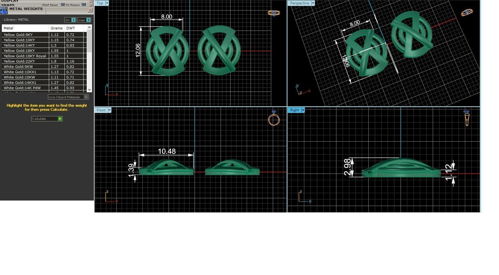 X Ultra Light weight Plain Gold Studs Earrings 3dm stl obj ply 3D print model_3