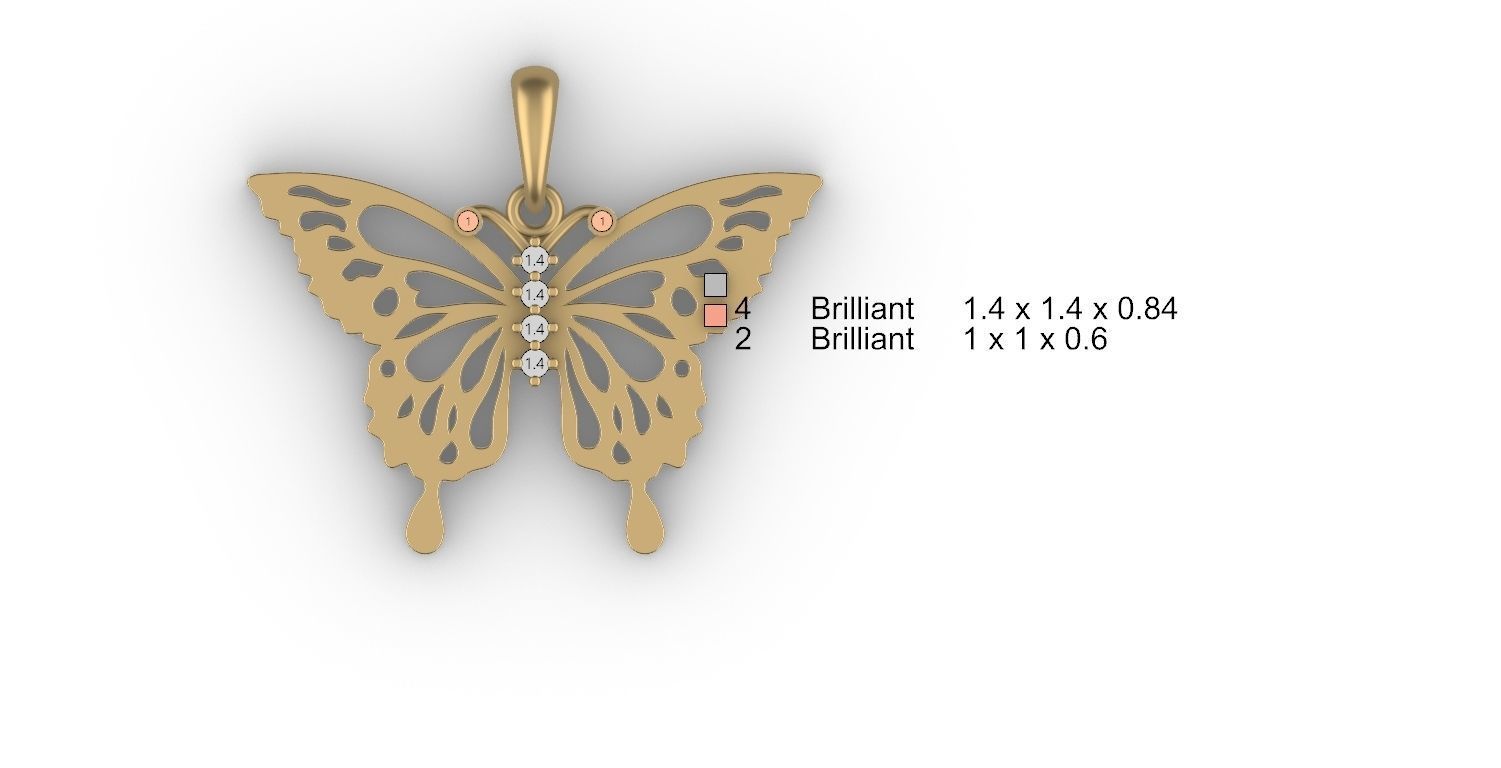 butterfly pendant 3D print model_16
