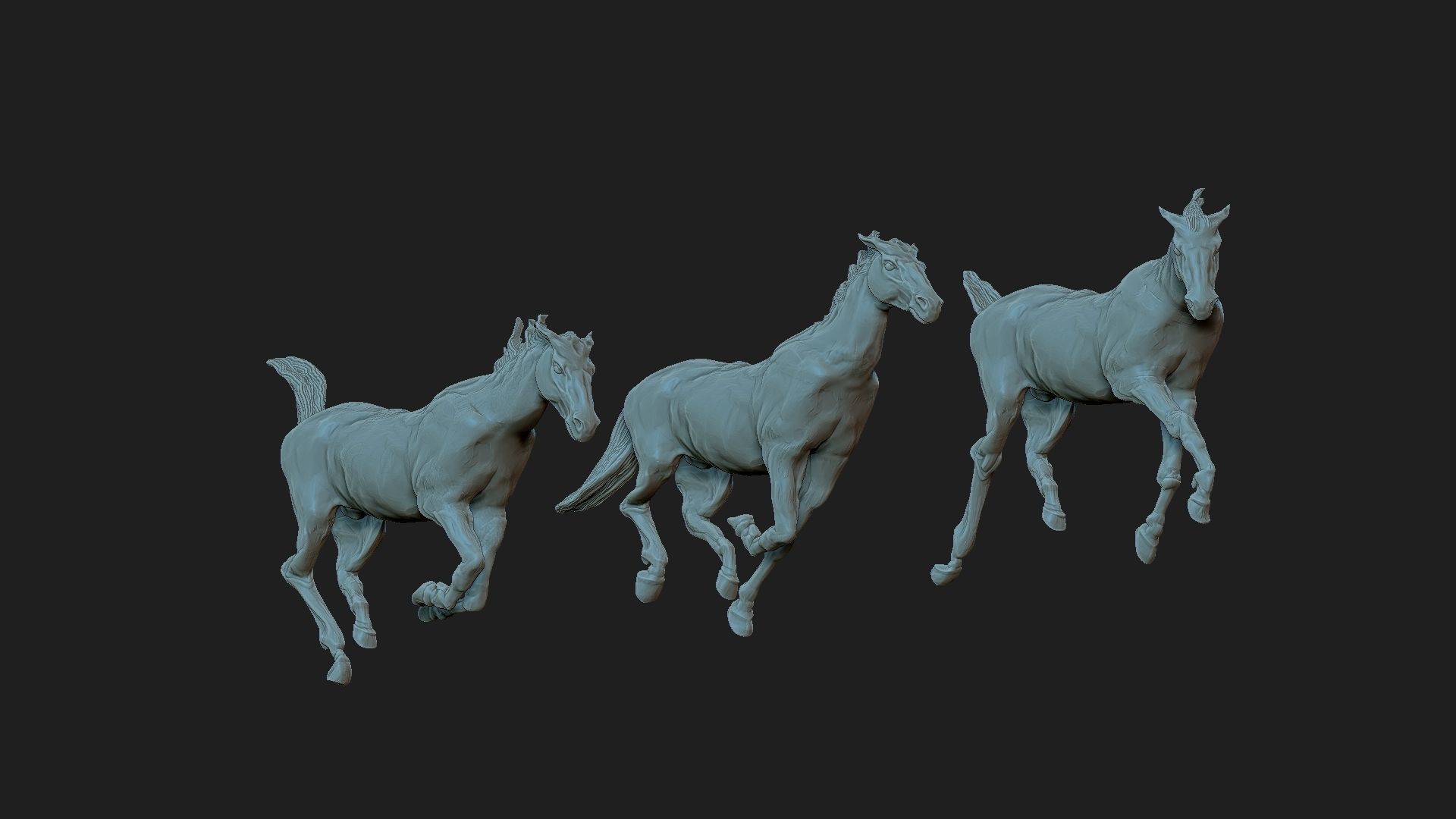 3 running horses 3D print model_3
