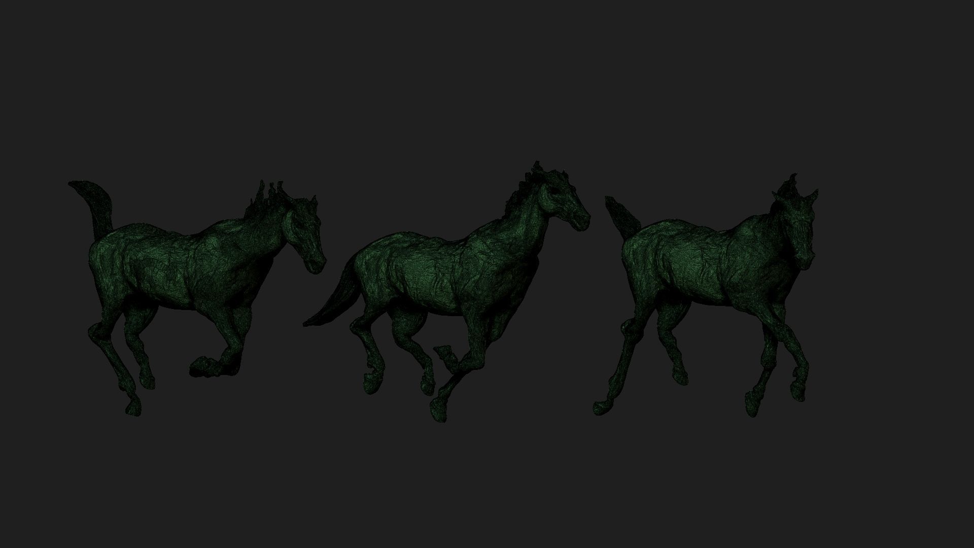 3 running horses 3D print model_1