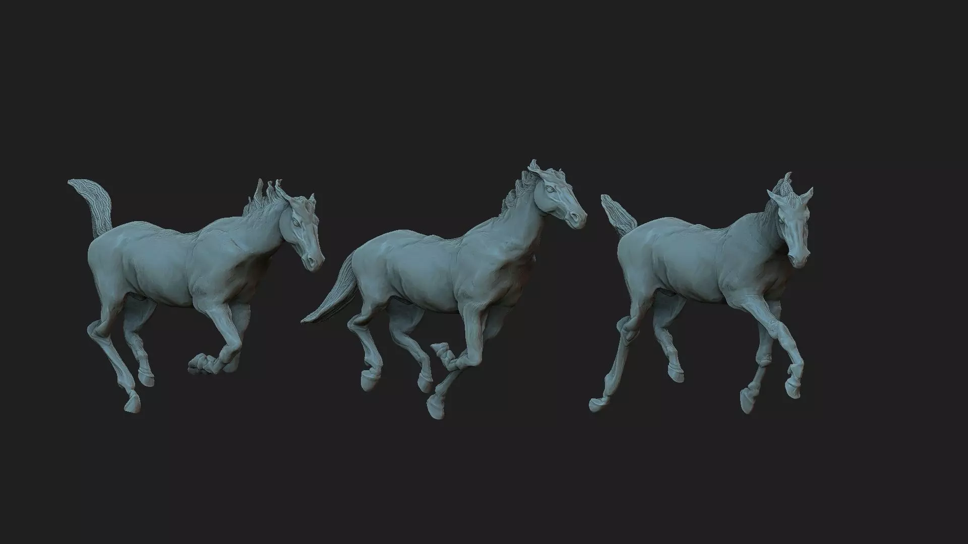 3 running horses 3D print model_0
