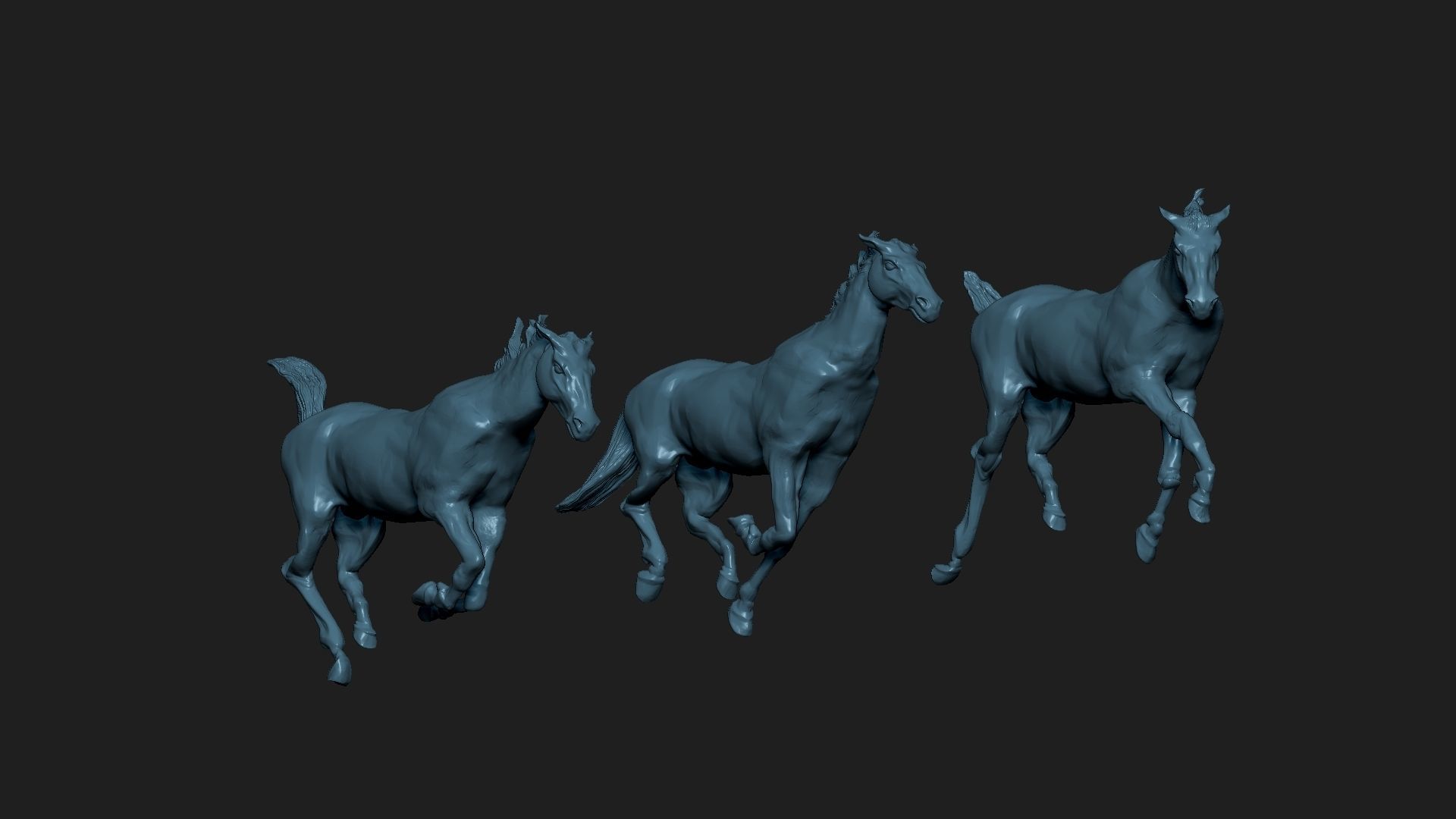 3 running horses 3D print model_4