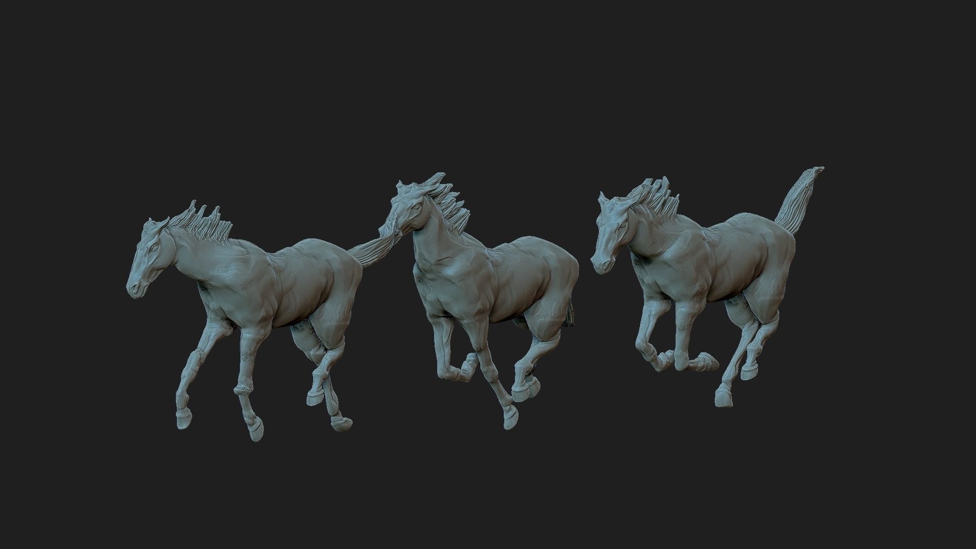 3 running horses 3D print model_2