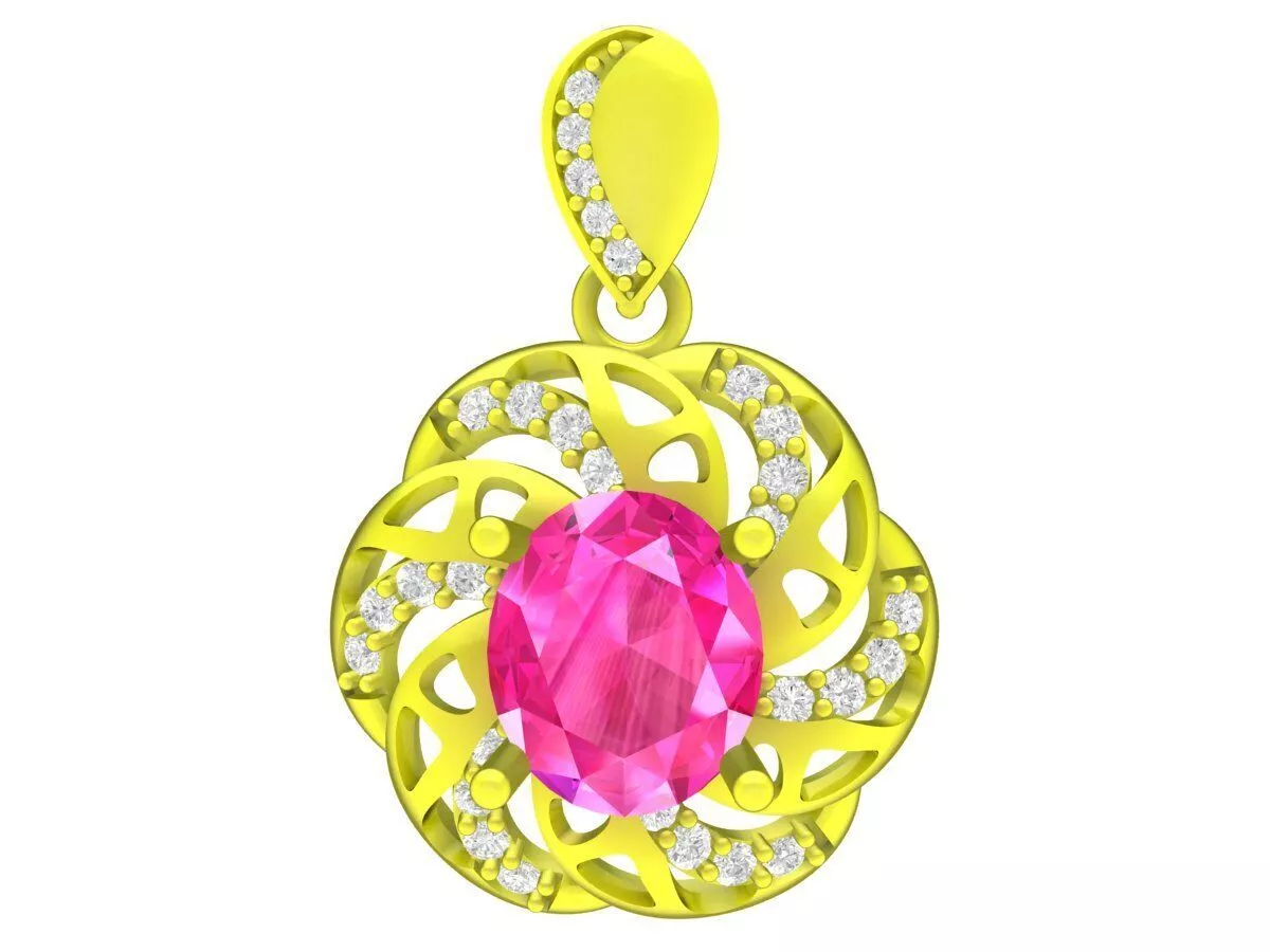 Luxury Floral Swirl Gemstone Gold Pendant Jewelry 4949 3D print model