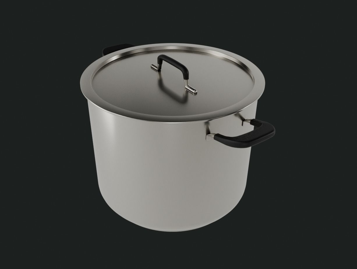 Stainless Steel Stockpot Low-poly 3D model_1