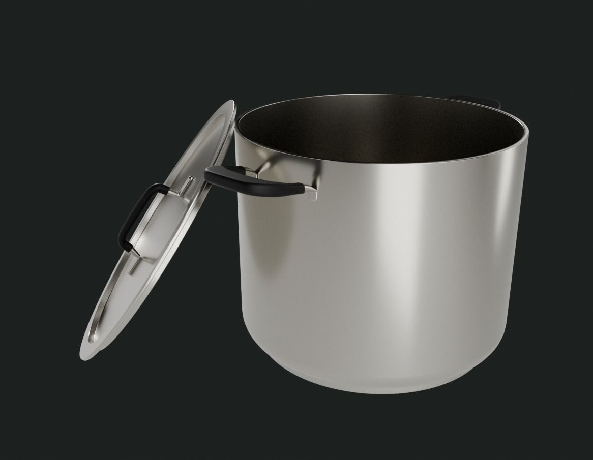 Stainless Steel Stockpot Low-poly 3D model_3