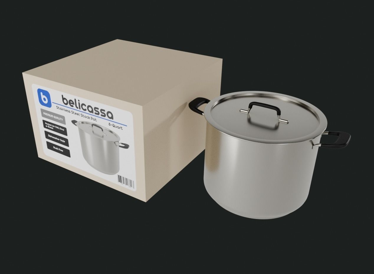 Stainless Steel Stockpot Low-poly 3D model_2