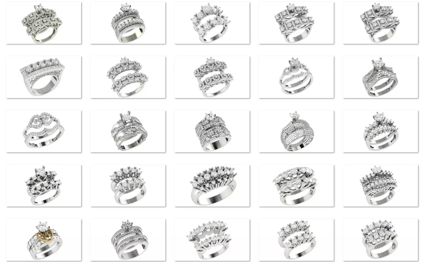 83 Solitaire ring with matching band 3dm models pack 3D print model