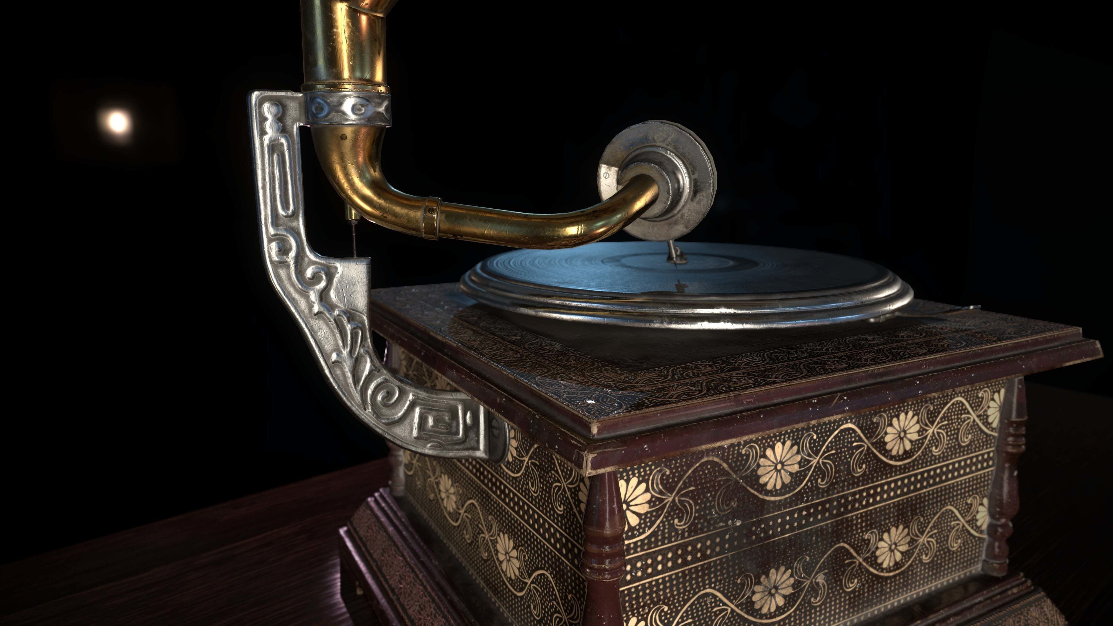 Antique Gramophone PBR Game-Ready Low-poly 3D model_6