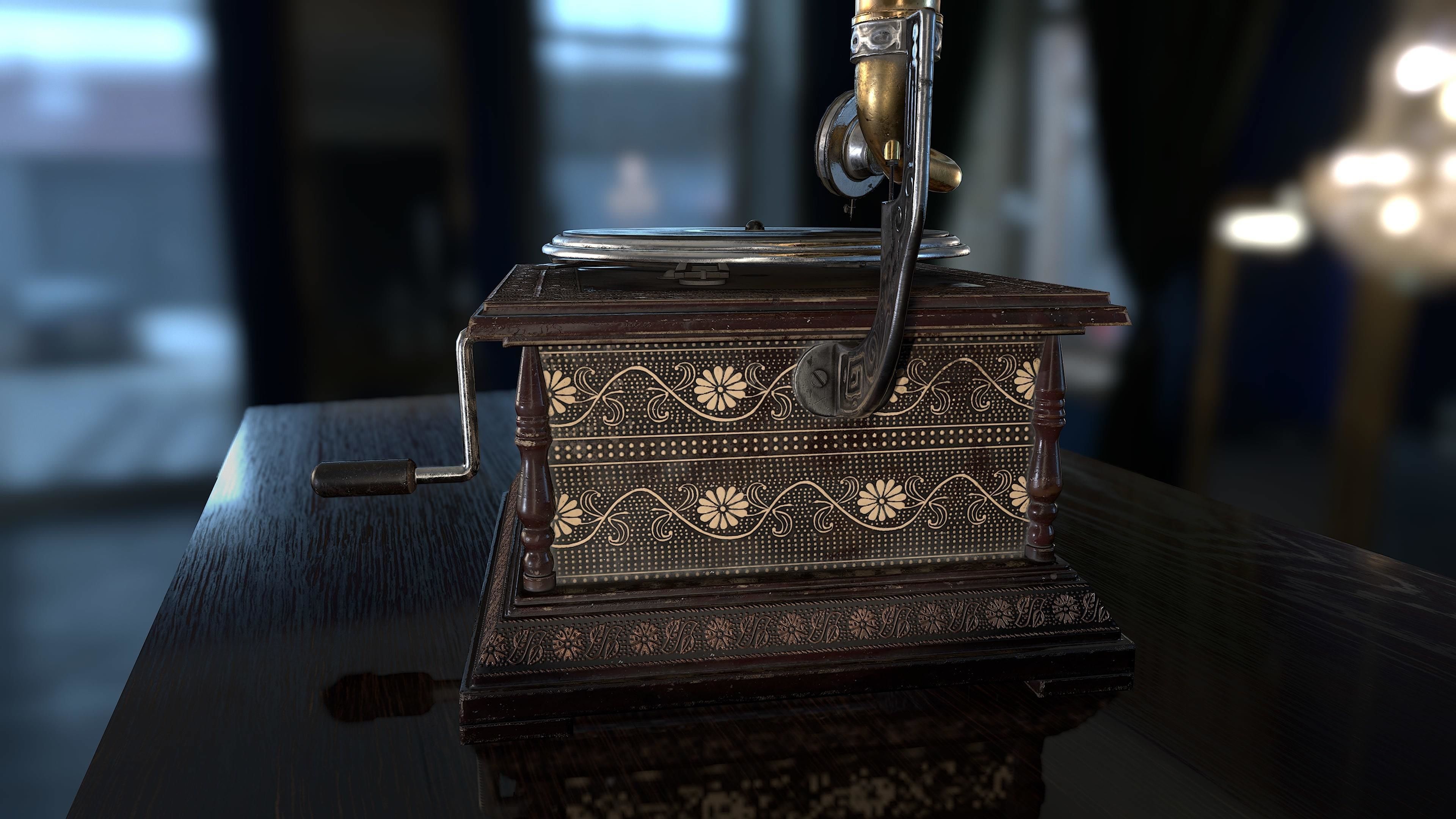 Antique Gramophone PBR Game-Ready Low-poly 3D model_2