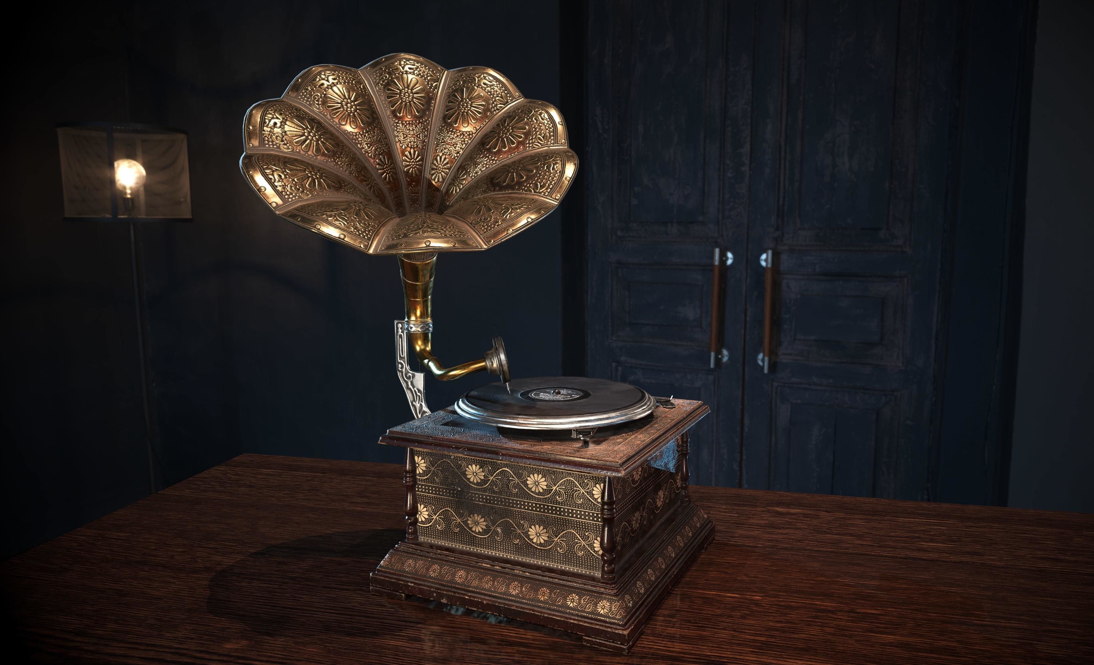 Antique Gramophone PBR Game-Ready Low-poly 3D model_4