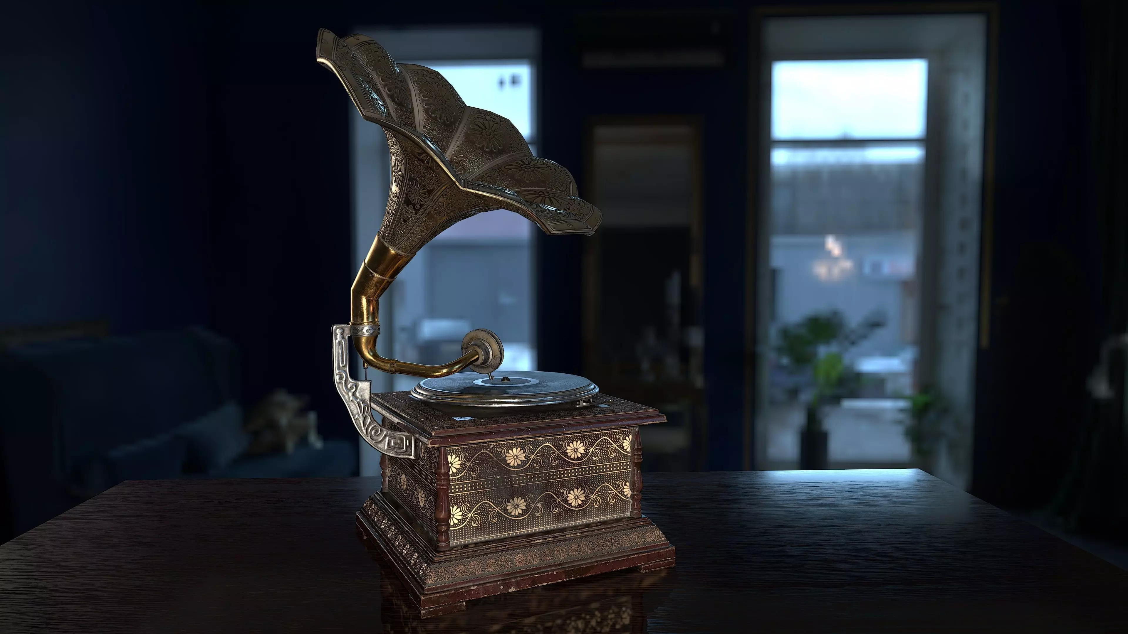 Antique Gramophone PBR Game-Ready Low-poly 3D model_0