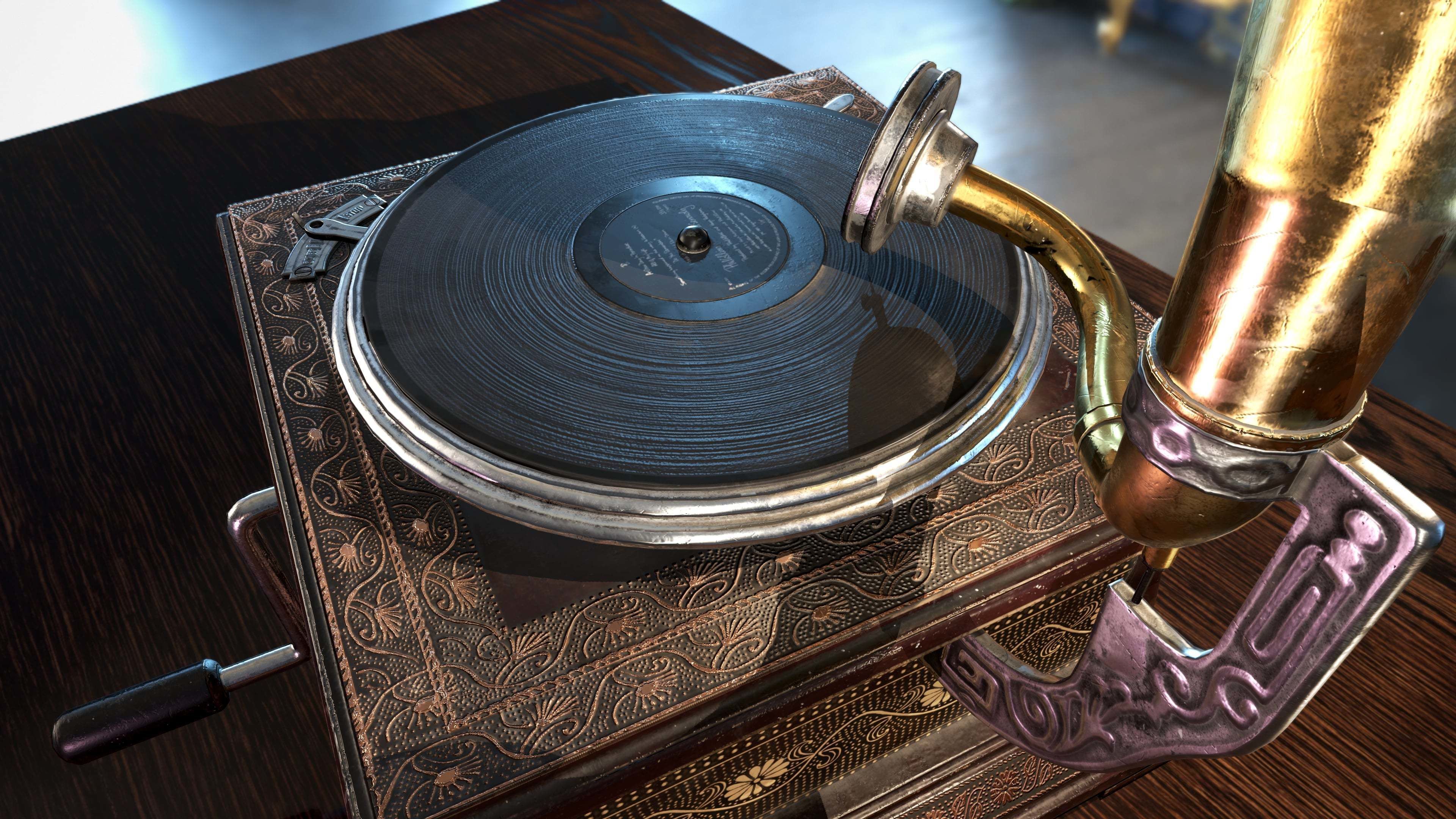 Antique Gramophone PBR Game-Ready Low-poly 3D model_8
