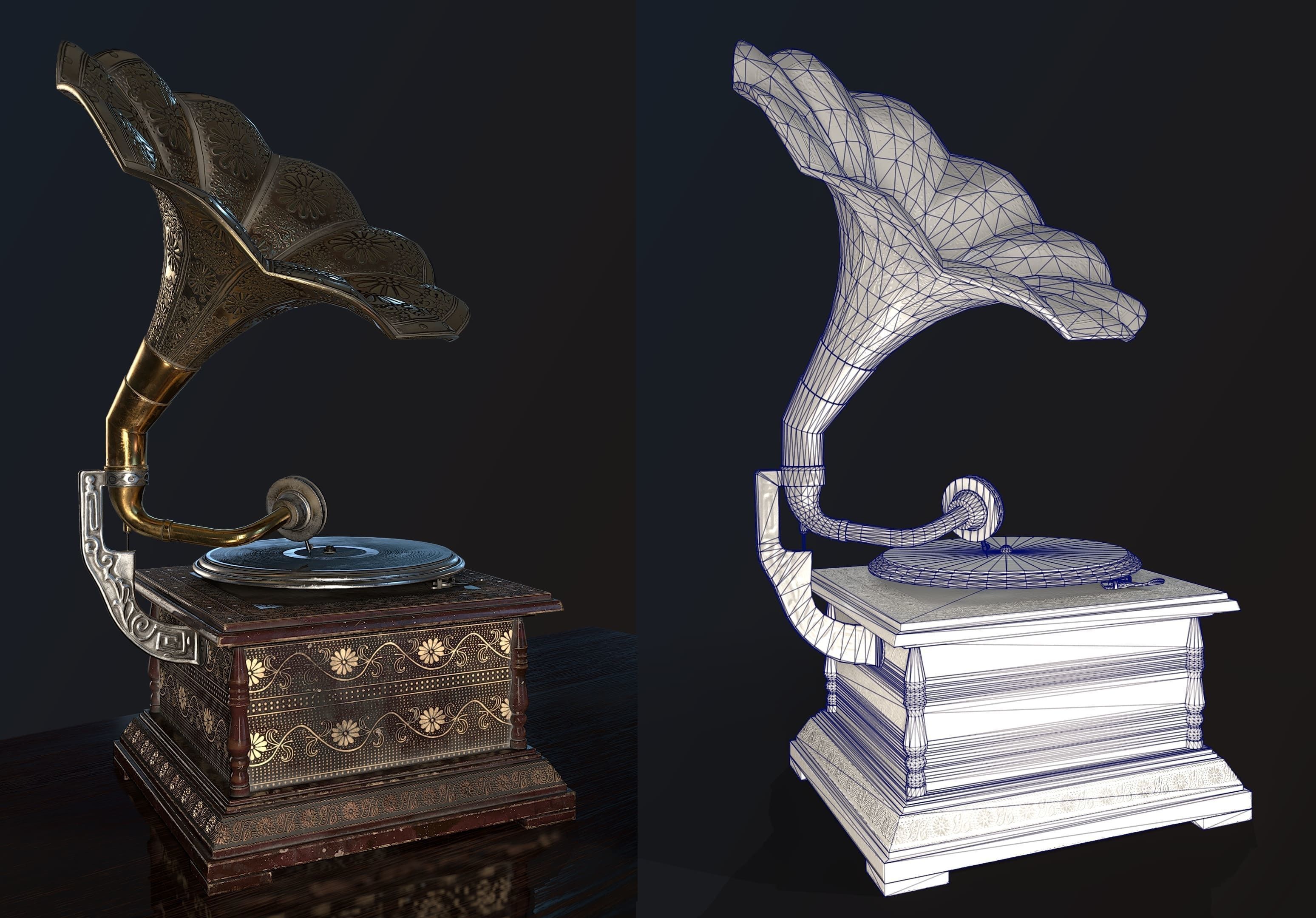 Antique Gramophone PBR Game-Ready Low-poly 3D model_1