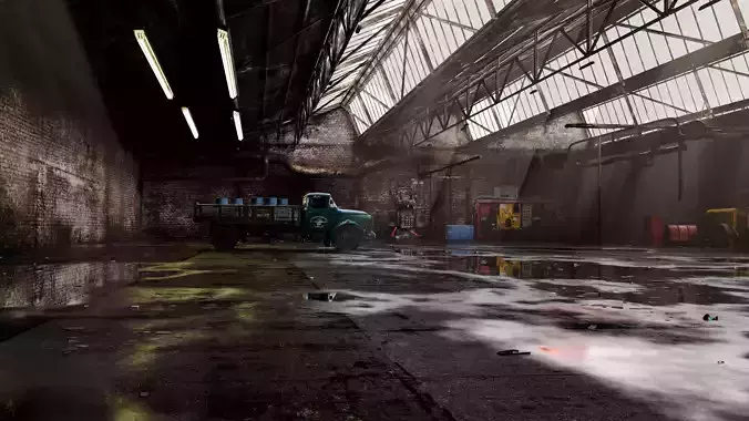  Warehouse Detailed Blender File Textured and Volumetric Lights Low-poly 3D model