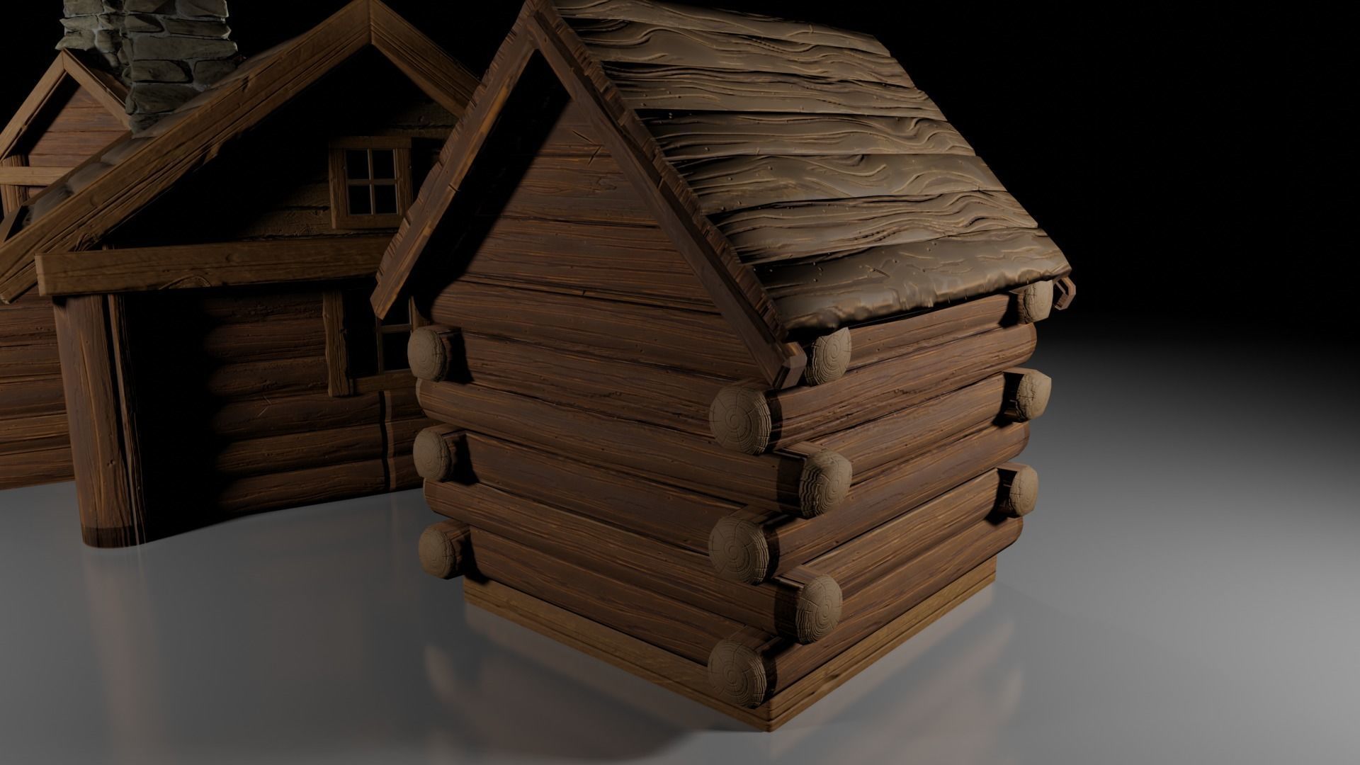 Stylized Log Cabin Game Models Low-poly 3D model_4