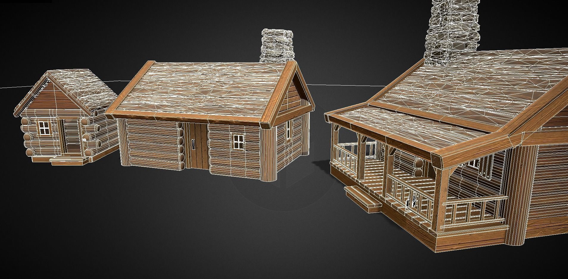 Stylized Log Cabin Game Models Low-poly 3D model_12
