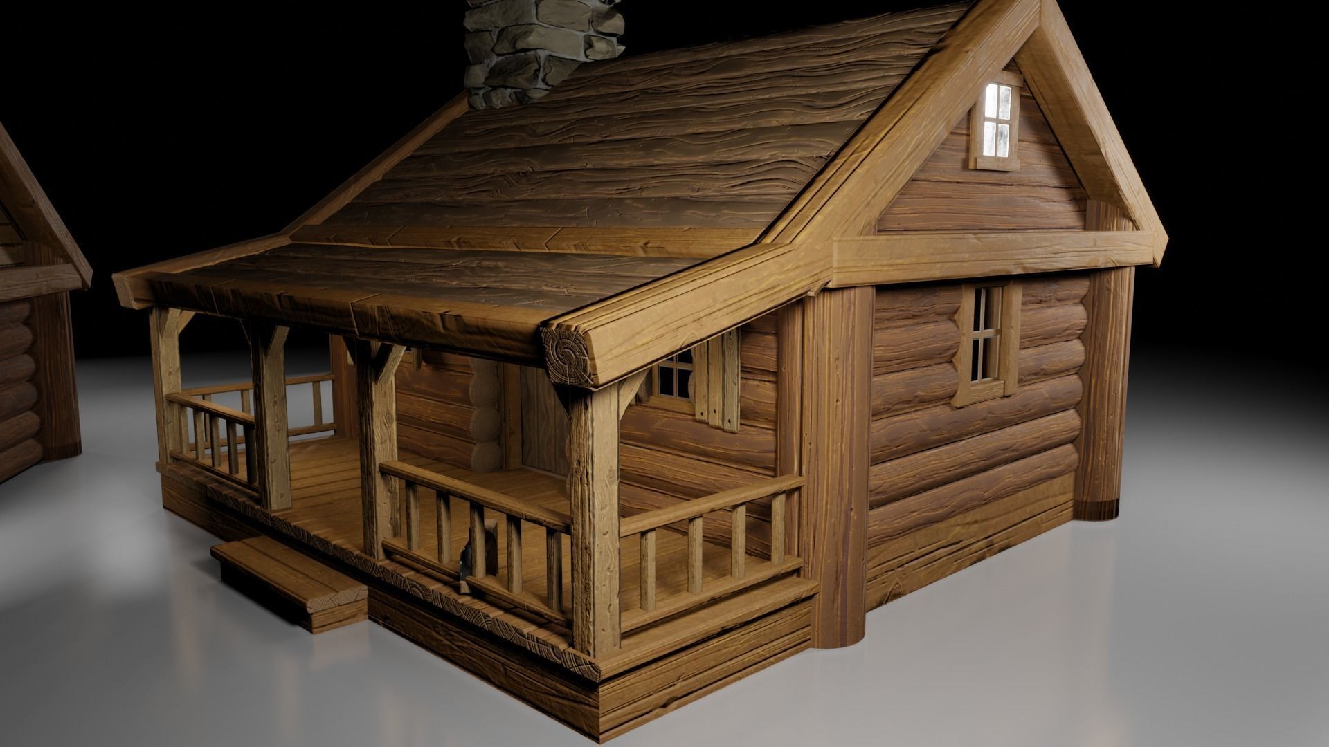 Stylized Log Cabin Game Models Low-poly 3D model_8