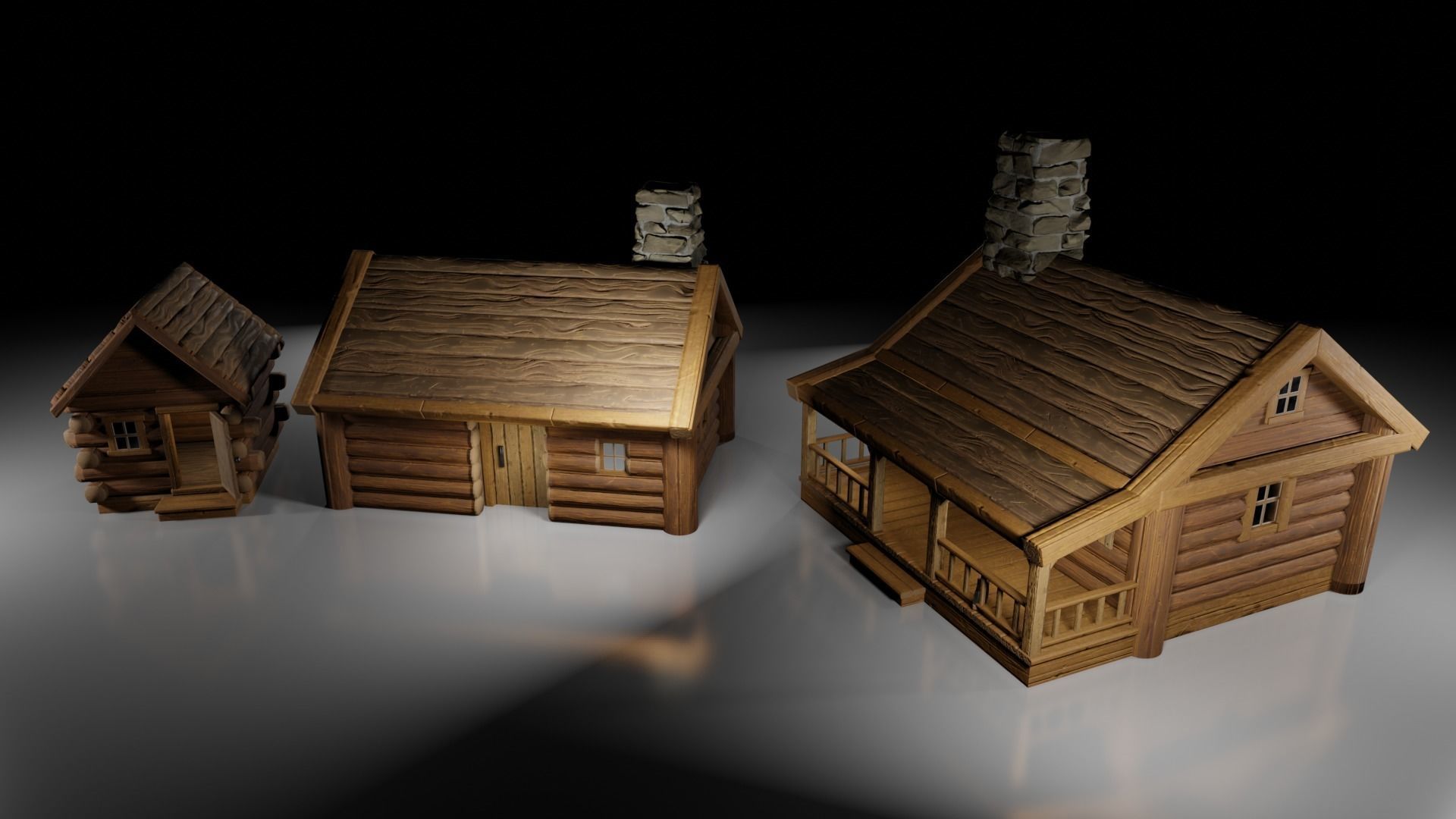 Stylized Log Cabin Game Models Low-poly 3D model_2