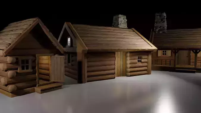 Stylized Log Cabin Game Models Low-poly 3D model