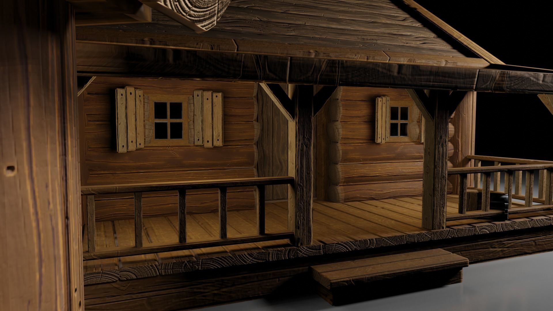 Stylized Log Cabin Game Models Low-poly 3D model_7