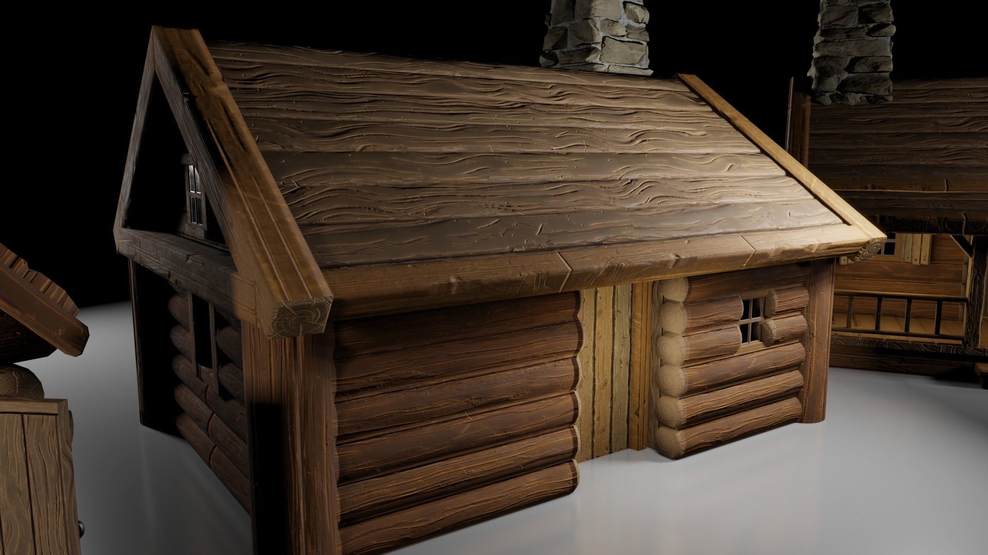 Stylized Log Cabin Game Models Low-poly 3D model_5