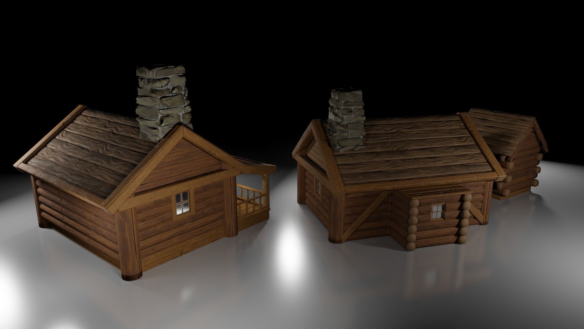 Stylized Log Cabin Game Models Low-poly 3D model_10